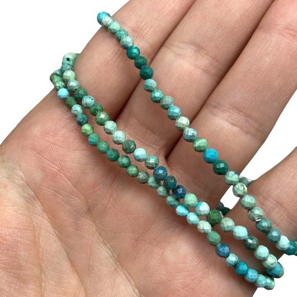 3mm Chrysocolla Beaded Stretch Bracelet Blue Green Aqua Turquoise Stone Faceted - Picture 6 of 9
